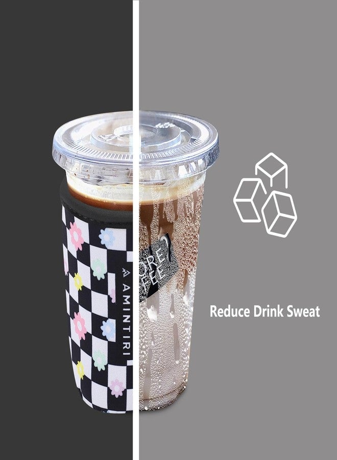 Amintiri Iced Coffee & Cold Soda Insulated Neoprene Cup Sleeve, 3 Pack Reusable Insulator Sleeve for Cold & Hot Drinks, Cold Beverage Cozy Sleeve Compatible with Starbucks Dunkin. (Checkerboard&Daisy) - Image 2