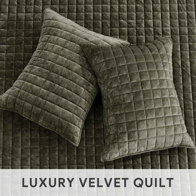 RECYCO Luxury Velvet Quilt Set Full Queen Size, Lightweight Velvet Comforter Set, Oversized Bedspread Coverlet Quilted Bedding Set, with 2 Matching Pillow Shams, for All Season, Olive Green - Image 4