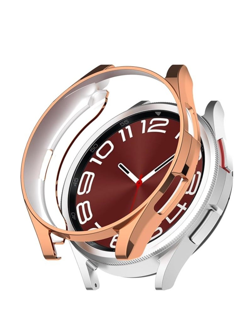 حافظة حماية ممتصة للصدمات لساعة سامسونج جالاكسي 6 الكلاسيكية 43 ملم، [بدون فيلم شاشة] حافظة حماية مرنة خفيفة الوزن ولامعة من مادة TPU لساعة سامسونج جالاكسي 6 الكلاسيكية 43 ملم - ذهبي وردي - Image 1