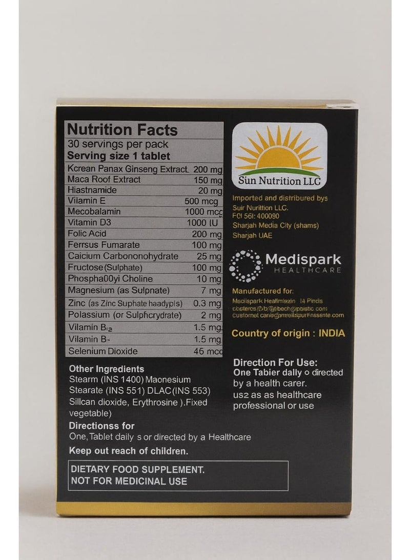 Sun Nutrition’s Fit Men Tablets – Ginseng with Maca Root Extract, Multivitamins & Minerals (30 Tablets) - Image 3