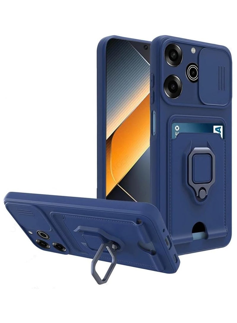 General Tecno Pova 6 Pro 5G Case Silicone with Camera Lens Protection, Case with Stand and Card Holder Function Shockproof Protective Cover 