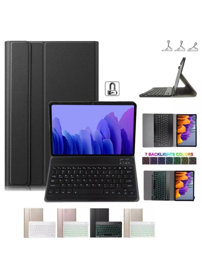 For Samsung S7FE Bluetooth Keyboard Split A7 Protective Case P610 Backlit Keyboard Flat Leather Case S6lite-Color:Black Leather Case + Black Backlit Keyboard-Applicable Model:Samsung Tab A 8 T387  - Image 2