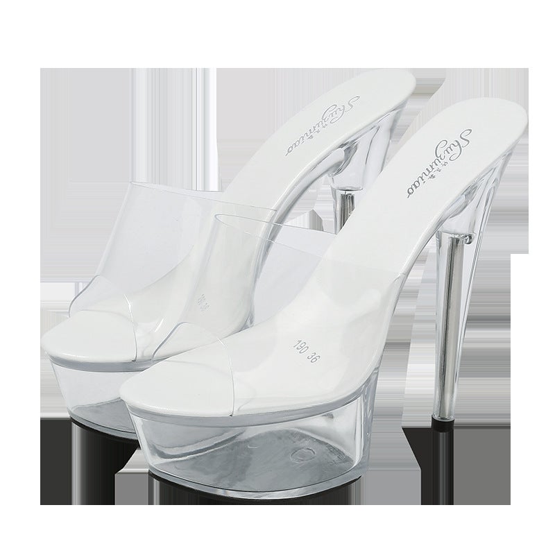190-7 34-43 Super High Heels 15Cm Stiletto Platform Sandals Transparent Crystal Shoes Wedding Shoes - Image 5