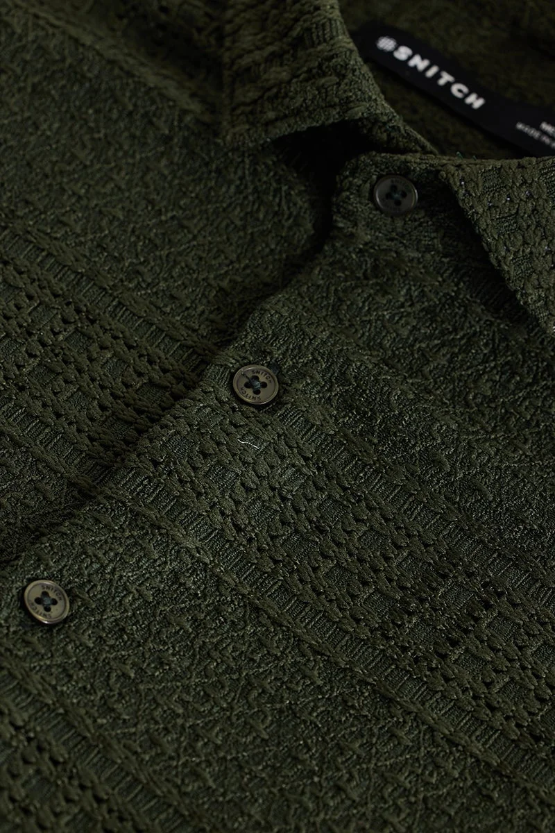 سنيتش Dark Green Textured Slim Fit Shirt