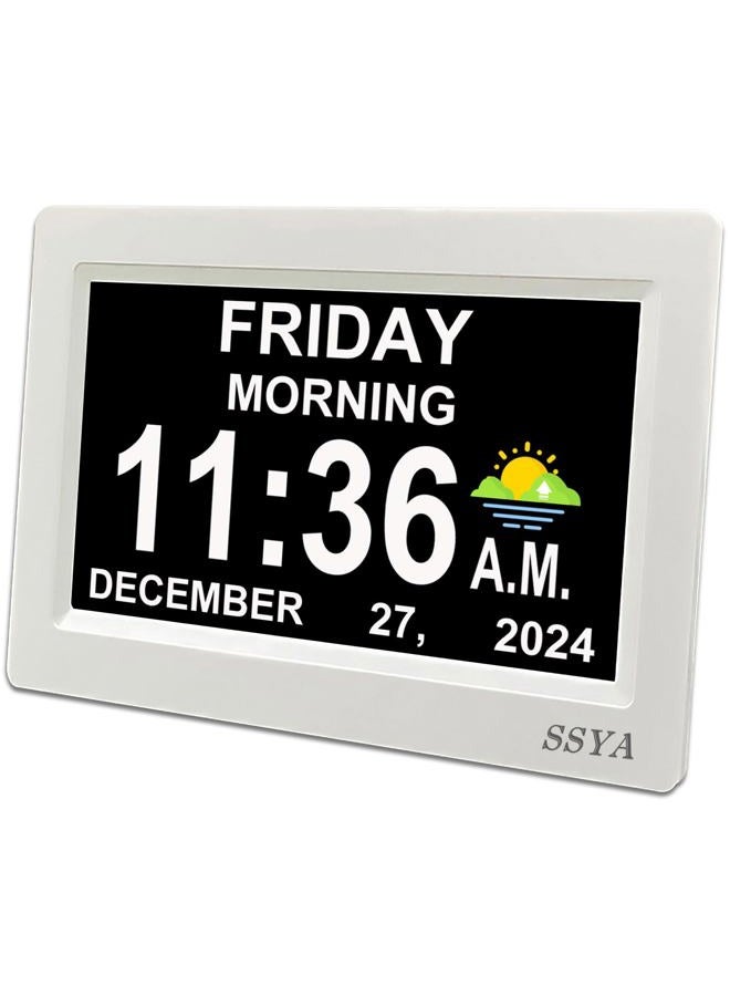 SSYA Digital Calendar Alarm Clock - Dementia Clocks for Vision Impaired, Elderly, Memory Loss Clock with Non-Abbreviated Clock with Date and Day (7 inch) - Image 1