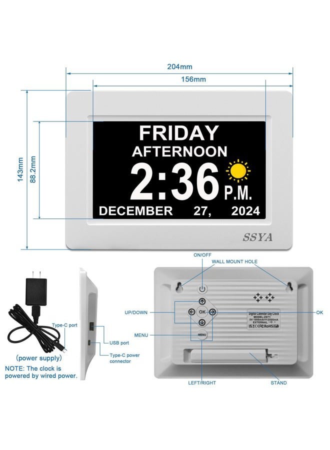 SSYA Digital Calendar Alarm Clock - Dementia Clocks for Vision Impaired, Elderly, Memory Loss Clock with Non-Abbreviated Clock with Date and Day (7 inch) - Image 2