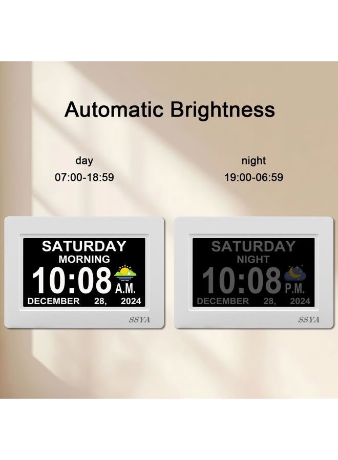 SSYA Digital Calendar Alarm Clock - Dementia Clocks for Vision Impaired, Elderly, Memory Loss Clock with Non-Abbreviated Clock with Date and Day (7 inch) - Image 3