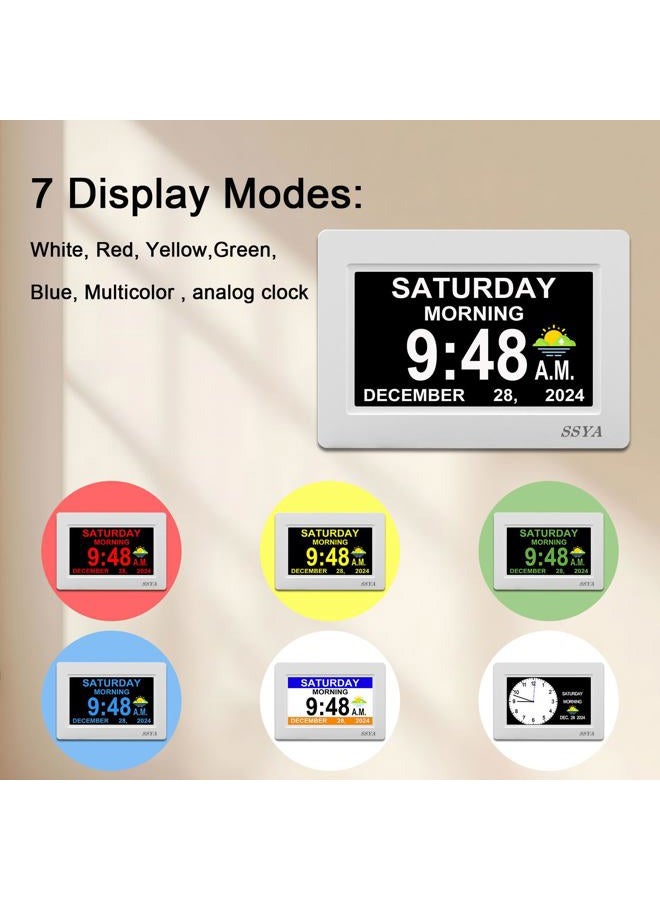 SSYA Digital Calendar Alarm Clock - Dementia Clocks for Vision Impaired, Elderly, Memory Loss Clock with Non-Abbreviated Clock with Date and Day (7 inch) - Image 4