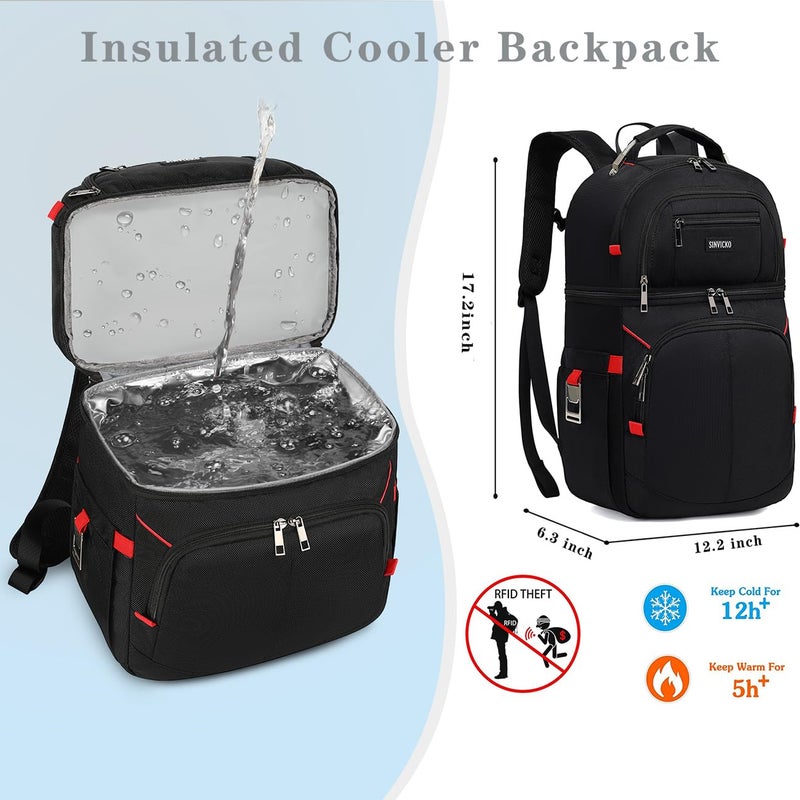 SINVICKO Insulated Cooler Backpack,Double Deck Leak Proof Cooler Bag,Insulated Backpack Cooler Lunch Backpack for Men Women,Black & Red - Image 5