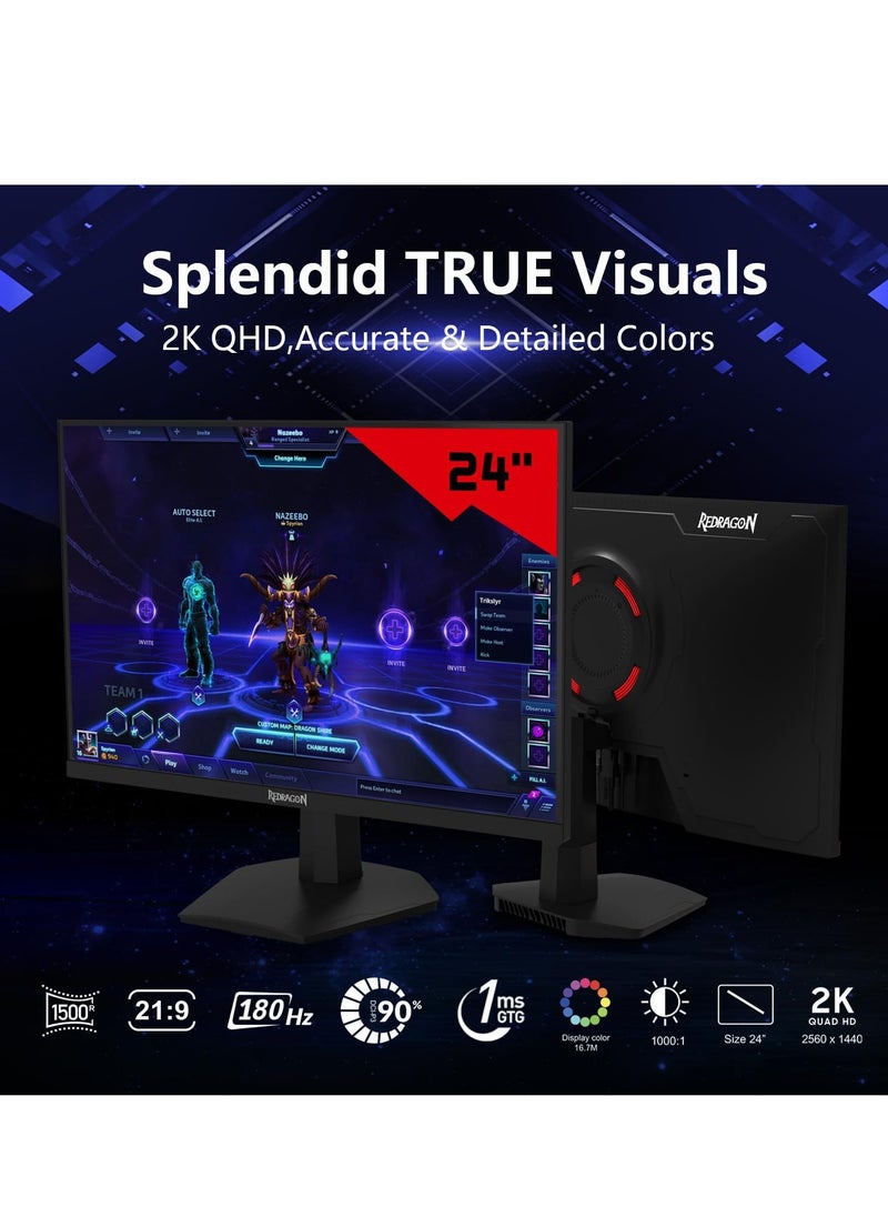 REDRAGON Redragon AZUR GM24X5IPS 24-inch Full HD 1920x1080 180Hz 1ms Gaming Monitor  - Image 2