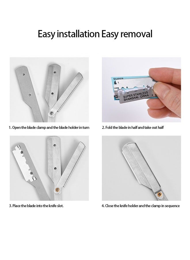 APACHE Professional Cutting Straight Razor, Single Blade Barber Quality Beard and Mustache Razor Silver (comes with a box of 5 blades) - Image 5