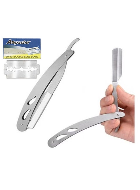 Professional Cutting Straight Razor, Single Blade Barber Quality Beard and Mustache Razor Silver (comes with a box of 5 blades)