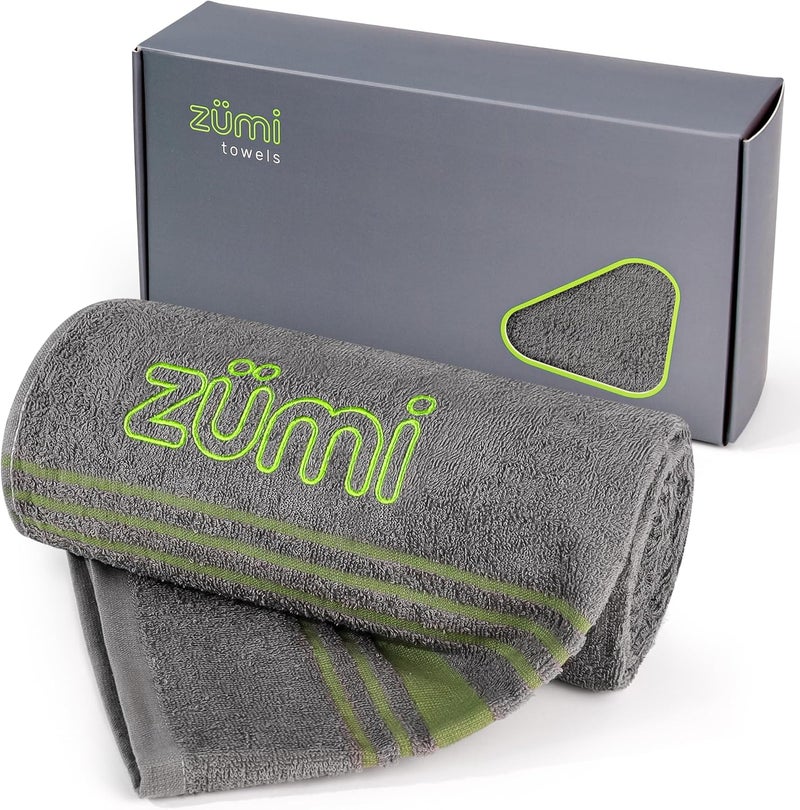 ZUMI 100% Cotton Quick Dry Large Travel Towel - Soft, Thin, Compact, Highly Absorbent, Lightweight Camping Towel for Beach, Gym, Bath, Shower, Swimming, Dorm, RV - Gray - Image 1