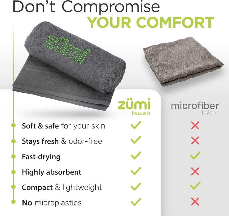 ZUMI 100% Cotton Quick Dry Large Travel Towel - Soft, Thin, Compact, Highly Absorbent, Lightweight Camping Towel for Beach, Gym, Bath, Shower, Swimming, Dorm, RV - Gray - Image 3