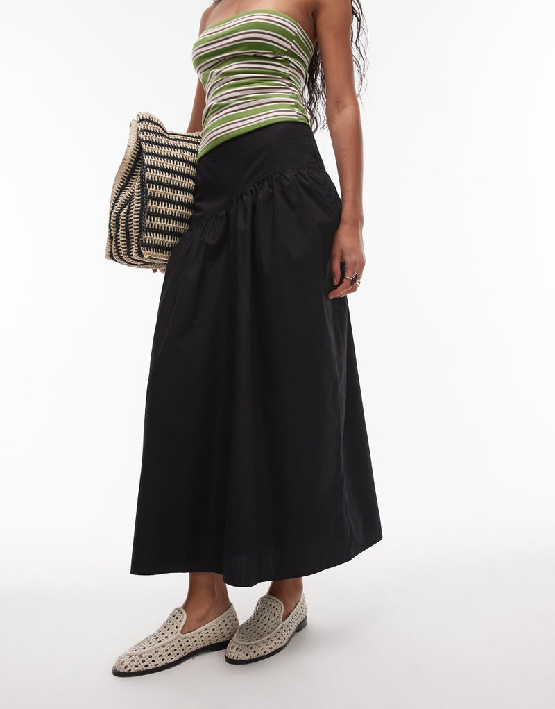 TOPSHOP Poplin Full   Curved Dropped Waist Skirt  - Image 1