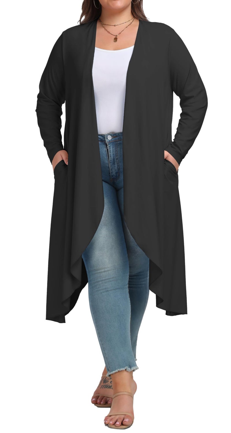 OLRIK Plus Size Cardigan for Women Trendy Fall Clothes Long Duster Cardigans for Women Black-3X - Image 2