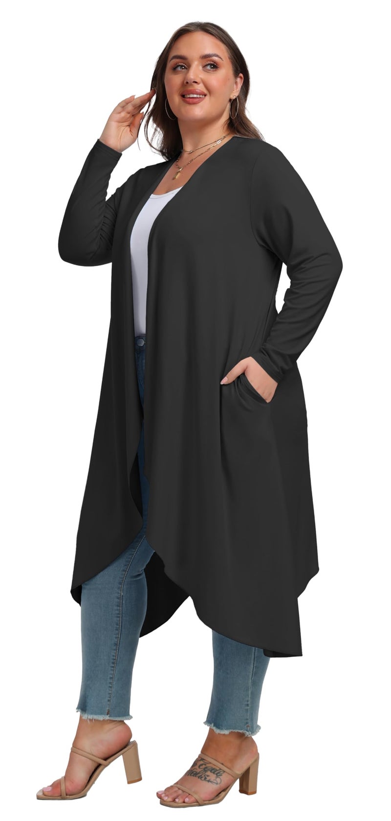 OLRIK Plus Size Cardigan for Women Trendy Fall Clothes Long Duster Cardigans for Women Black-3X - Image 5