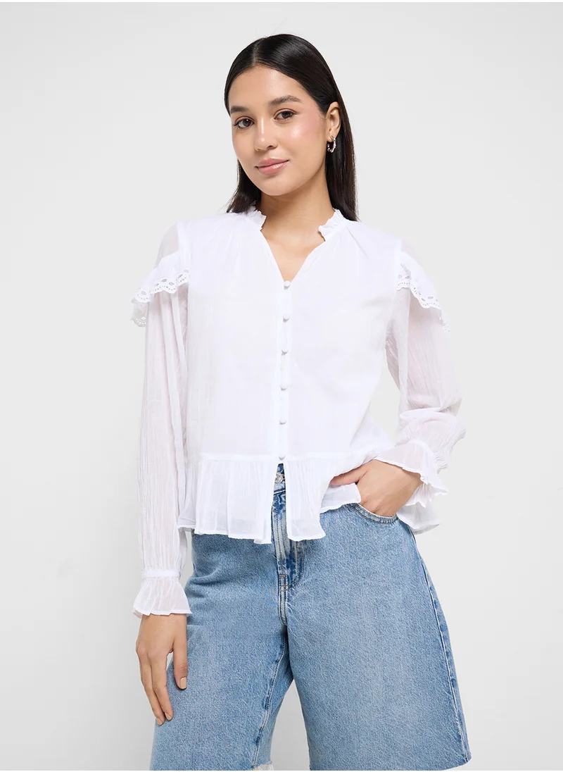 American Eagle AE Long-Sleeve Ruffle Peasant Blouse