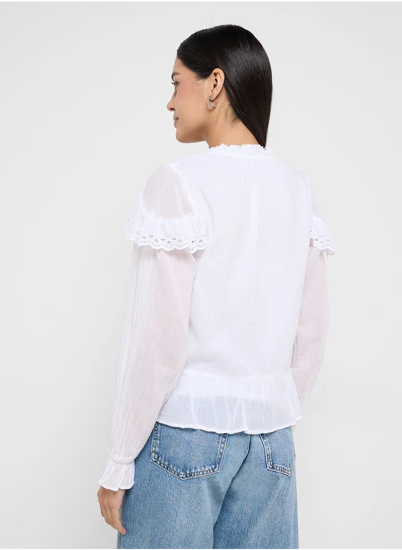 American Eagle AE Long-Sleeve Ruffle Peasant Blouse