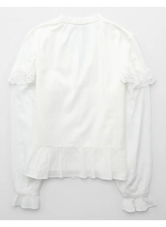 American Eagle AE Long-Sleeve Ruffle Peasant Blouse