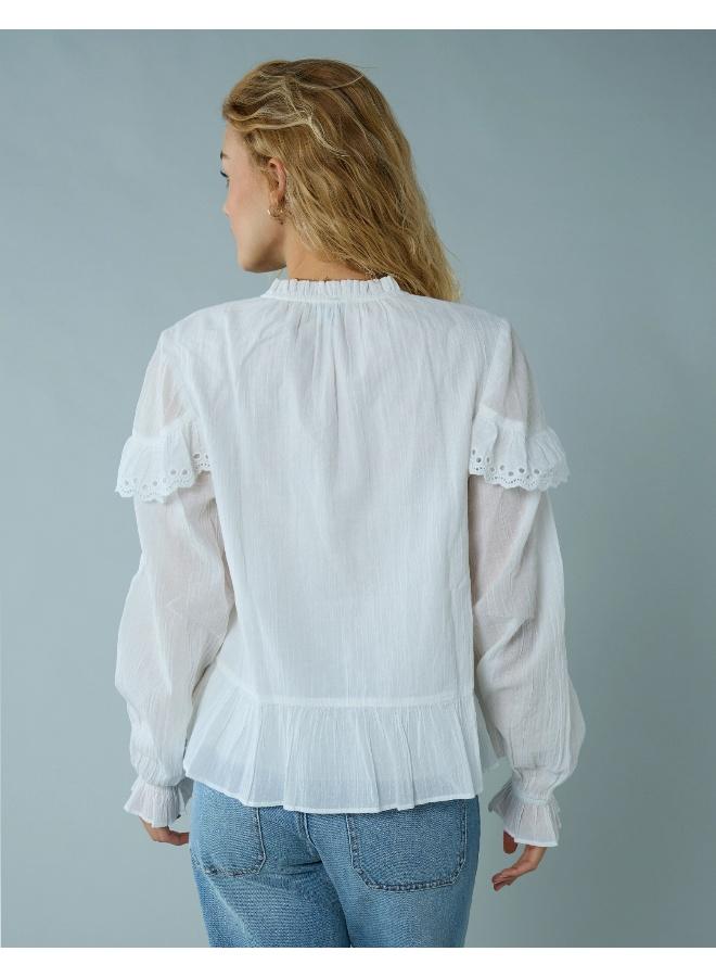 American Eagle AE Long-Sleeve Ruffle Peasant Blouse  - Image 4