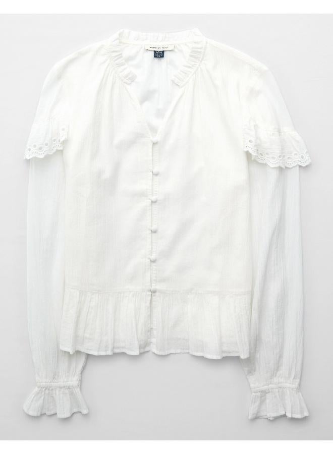 American Eagle AE Long-Sleeve Ruffle Peasant Blouse  - Image 3