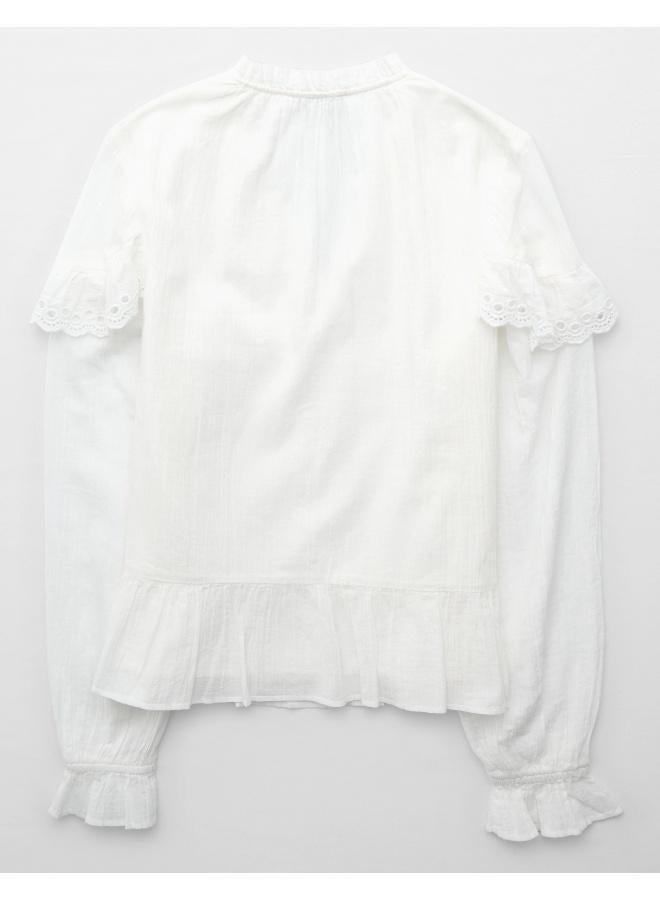 American Eagle AE Long-Sleeve Ruffle Peasant Blouse - Image 2
