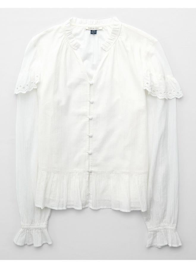 American Eagle AE Long-Sleeve Ruffle Peasant Blouse - Image 3