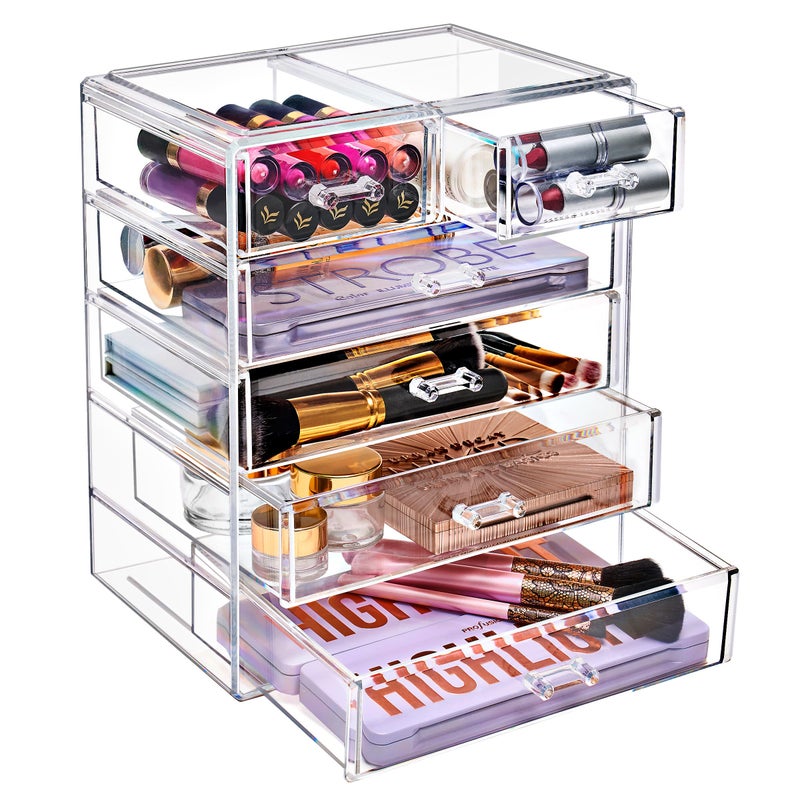Sorbus Acrylic Makeup Organizer Set, 6-Drawer Vanity & Countertop Cosmetic Storage with Small & Wide Drawers, Clear Makeup Storage for Brushes, Lipsticks, Jewelry â€“ Holiday Gift for Women & Teens - Image 1