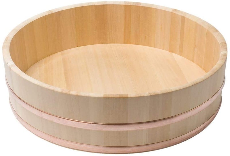 JapanBargain JapanBargain 4596, Japanese Wooden Hangiri Sushi Rice Mixing Bowl Tub for Sushi Restaurant Sushi Oke Sawara Cypress Wood 14.17 inches Diameter Made in Japan (36 cm)  - Image 1