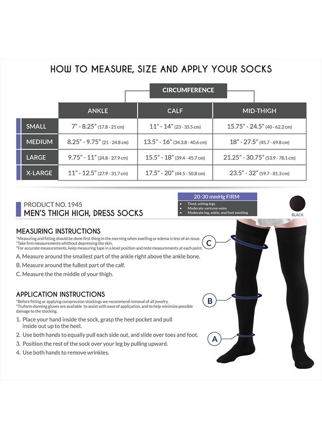 Truform Compression Socks, 20-30 mmHg, Men's Dress Socks, Thigh High Over Knee Length, Black, Medium - Image 2