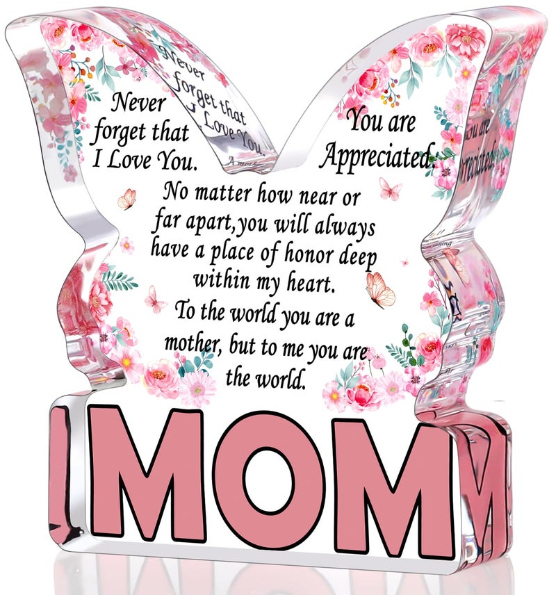 Jettryran Christmas Gifts for Mom Stocking Stuffers Mother Christmas Gifts from Daughter Son, Mom Birthday Gift Ideas Unique Best Mom Ever Gift New Mama Single Mom Stepmom Butterfly Shaped Acrylic Plaque Sign - Image 1
