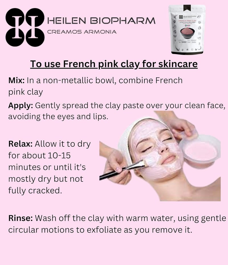 Heilen Biopharm Heilen Biopharm French Pink Clay Powder For Supports Healthy Hydrated Skin 200 g Pack of 1  - Image 3
