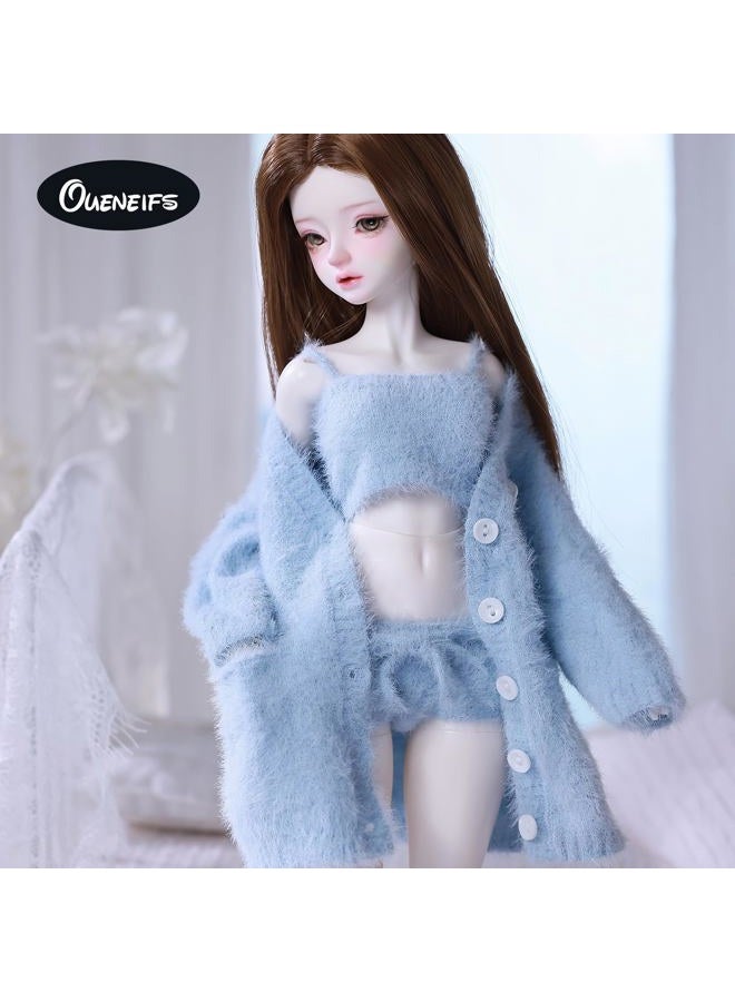 Oueneifs Doll Clothes Set for BJD, Resin Toy Accessories Cardigan+ Vest+ Pants (Blue, for 1/3 BJD) - Image 4