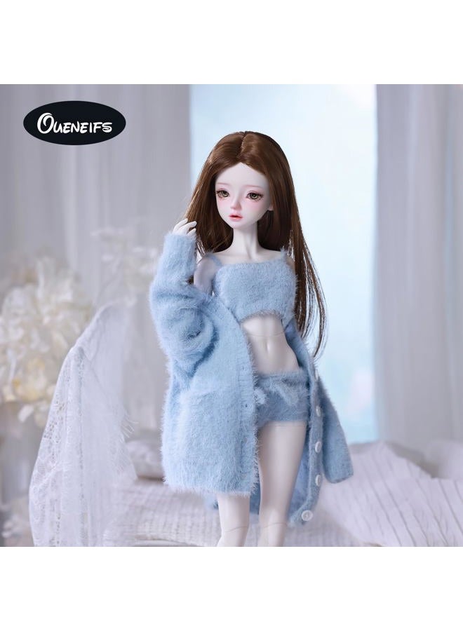 Oueneifs Doll Clothes Set for BJD, Resin Toy Accessories Cardigan+ Vest+ Pants (Blue, for 1/3 BJD) - Image 2