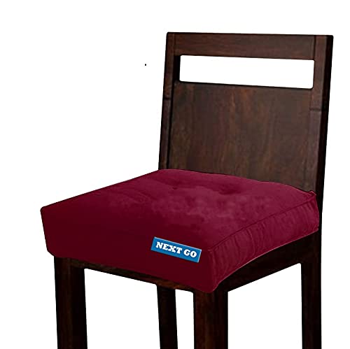 NEXTGO Velvet Chair Pads with Zipper Cover Square Chair Cushion with Ties Soft Thicken Seat Pads Cushion Pillow for Home or Car Sitting Office Color Maroon 1 pic pad and 1 Cover - Image 5