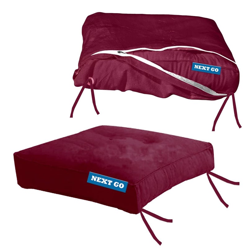 NEXTGO Velvet Chair Pads with Zipper Cover Square Chair Cushion with Ties Soft Thicken Seat Pads Cushion Pillow for Home or Car Sitting Office Color Maroon 1 pic pad and 1 Cover - Image 1