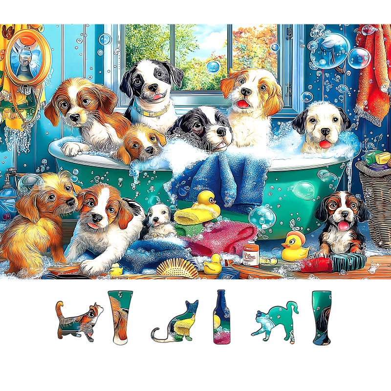 MINIWAN Cute Puppies Bath Time 500 Piece Puzzle for Adults Funny Adorable Dogs in Bathtub Jigsaw Puzzle with Irregular Shaped Pieces Gift for Dog Lovers 23x15 Inches - Image 3