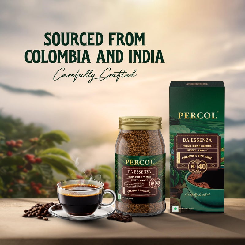 PERCOL Premium Instant Coffee | Da Essenza Blend 40 | Crafted with Premium Imported Beans | Freeze Dried | Designed in UK | 100g Jar | 100% Pure Coffee | Flavorful & Aromatic Coffee - Image 2