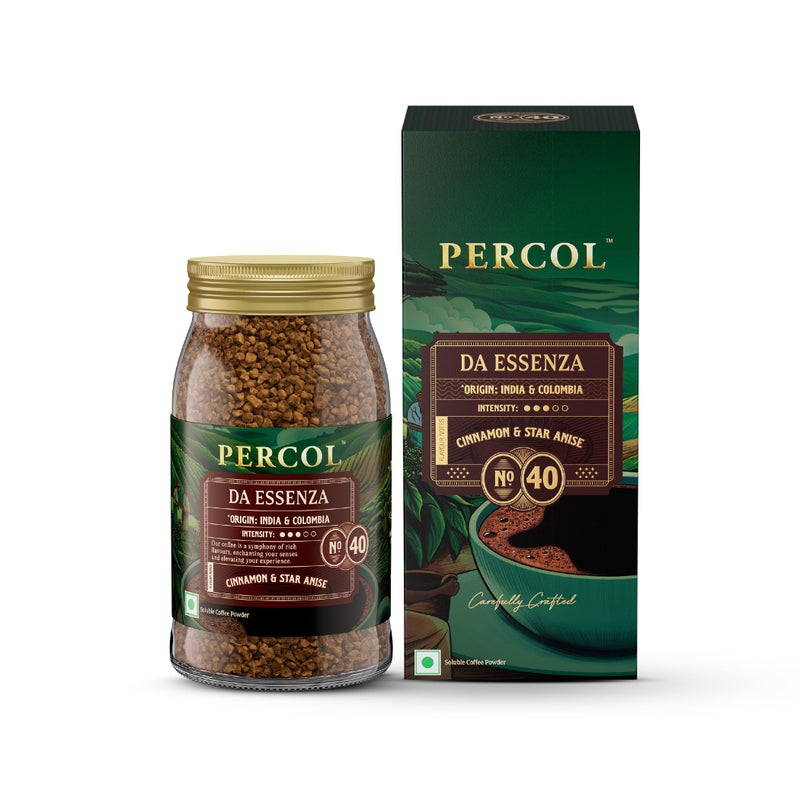 PERCOL Premium Instant Coffee | Da Essenza Blend 40 | Crafted with Premium Imported Beans | Freeze Dried | Designed in UK | 100g Jar | 100% Pure Coffee | Flavorful & Aromatic Coffee - Image 1
