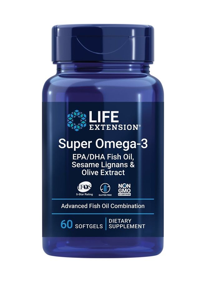 Life Extension Super Omega-3 (Fish Oil) EPA/DHA with Sesame Ligans and Olive Extract, 60 Softgels