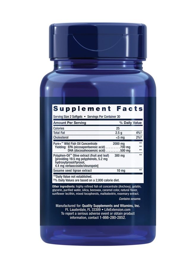 Life Extension Super Omega-3 (Fish Oil) EPA/DHA with Sesame Ligans and Olive Extract, 60 Softgels