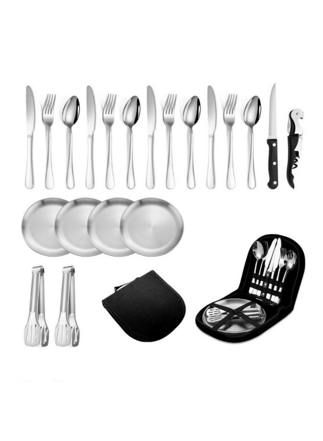 20Pcs Camping Utensil Set Travel Silverware Flatware with Organizer Case Reusable Stainless Steel Cutlery Kit for Picnic BBQ Outdoor Cooking Dining Tableware Spoon Fork Knife Plates - Image 1