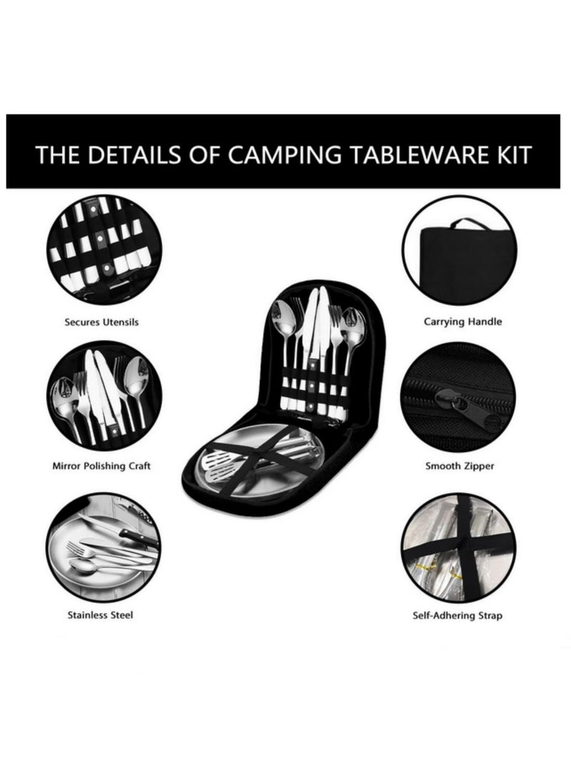 20Pcs Camping Utensil Set Travel Silverware Flatware with Organizer Case Reusable Stainless Steel Cutlery Kit for Picnic BBQ Outdoor Cooking Dining Tableware Spoon Fork Knife Plates - Image 2