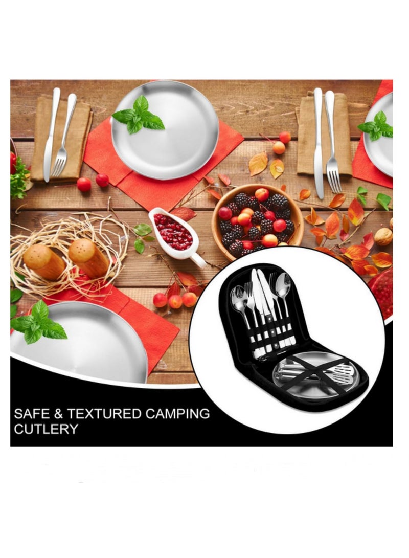20Pcs Camping Utensil Set Travel Silverware Flatware with Organizer Case Reusable Stainless Steel Cutlery Kit for Picnic BBQ Outdoor Cooking Dining Tableware Spoon Fork Knife Plates - Image 5