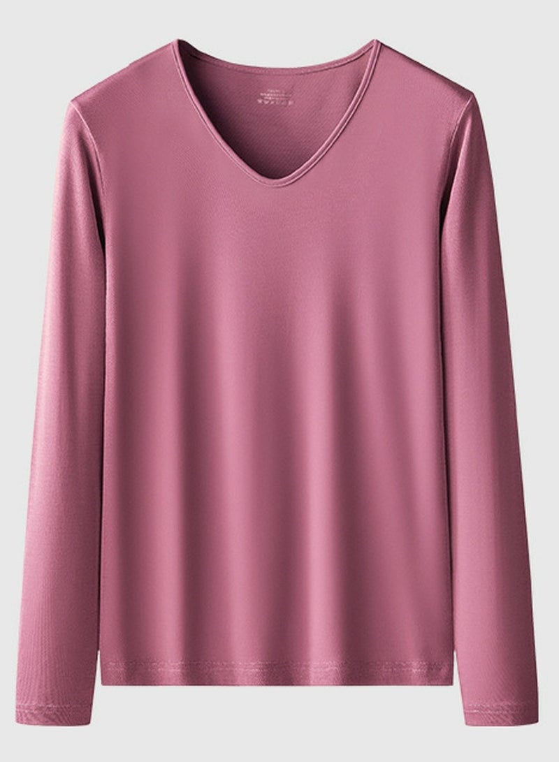 Loquat Womens Solid Color V-Neck Thin Thermal Underwear Shirt Cold Weather Base Layer,Long Sleeve T-Shirt Loungewear Plum Purple