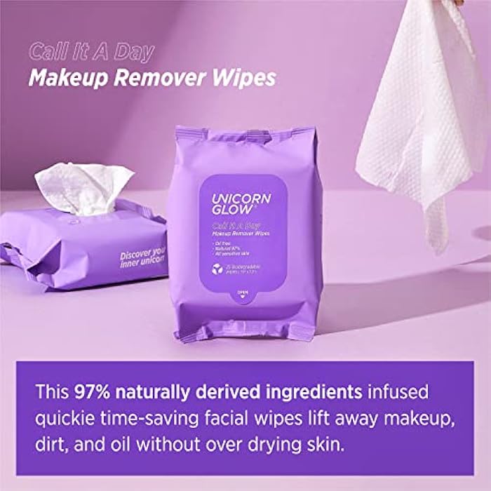 Unicorn Glow Makeup Remover Face Wipes, XL Oversize, Vegan Formula, Plant based fiber cloth, Alcohol-Free Facial Cleansing Make up Remover, Charcoal, Aloe Extract, Parabens Free, 75 Count (Pack of 3) - Image 2