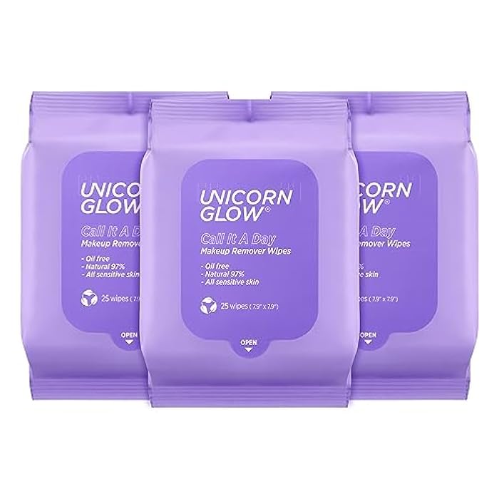 Unicorn Glow Makeup Remover Face Wipes, XL Oversize, Vegan Formula, Plant based fiber cloth, Alcohol-Free Facial Cleansing Make up Remover, Charcoal, Aloe Extract, Parabens Free, 75 Count (Pack of 3) - Image 1