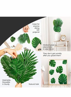 Generic Palm Leaves Artificial Tropical Monstera 84 Pcs 6 Kinds Large and Small Green Fake Leaf Decorations with Stems for Jungle Party Table Decoration Wedding Birthday Theme  - Image 3