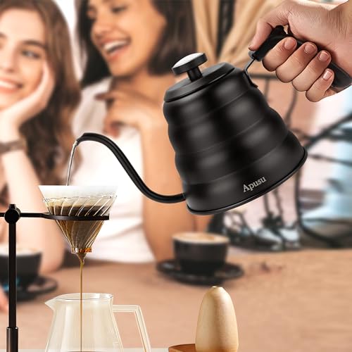 Apusu Tea Kettle with Thermometer Pot Black Stovetop Tea Kettle 40oz Gooseneck Kettle Teapot Pour Over Coffee Kettle with Thermometer,1200ml,6 Cup,Black,1Pack - Image 2